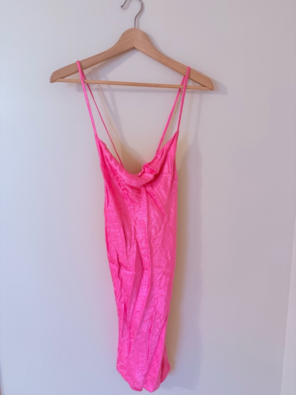 Hot Pink Satin Snake Print Slip Dress
